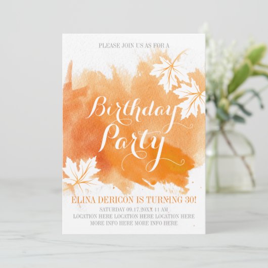 Moderne abstracte waterverf oranje verjaardagsfees kaart (Staand voorkant)