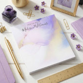 Moderne Abstracte Waterverf Paars Gold Name Script Notitieblok