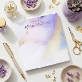 Moderne Abstracte Waterverf Paars Gold Name Script Notitieblok