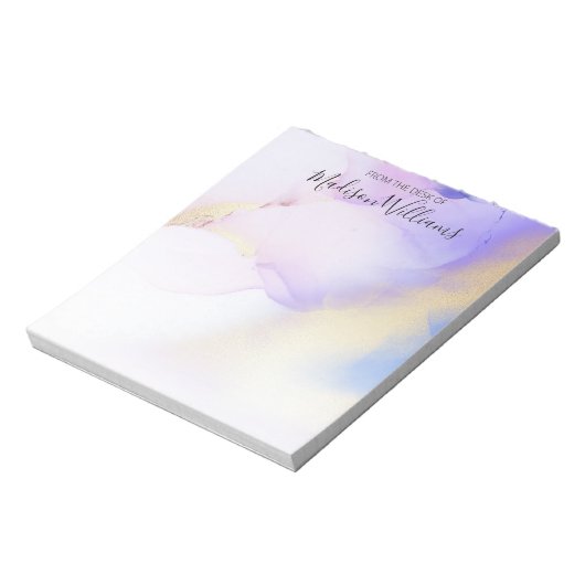 Moderne Abstracte Waterverf Paars Gold Name Script Notitieblok (Linkerzijde)