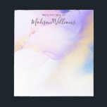 Moderne Abstracte Waterverf Paars Gold Name Script Notitieblok<br><div class="desc">Pas deze glamoureuze stijl abstracte lila waterverf eenvoudig aan met uw eigen naam.</div>