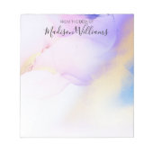 Moderne Abstracte Waterverf Paars Gold Name Script Notitieblok (Voorkant)