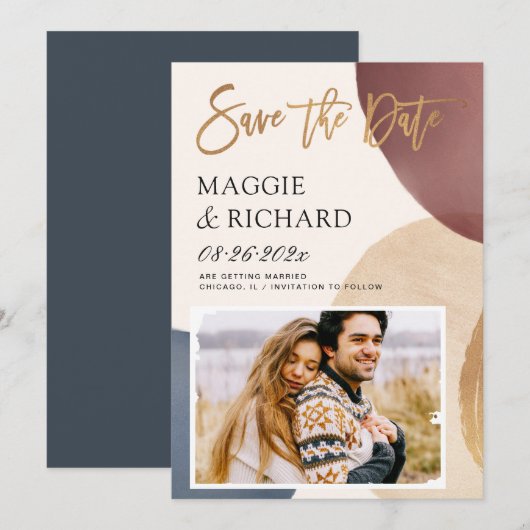 Moderne Abstracte Waterverf penseel lijn foto Save The Date (Voorkant / Achterkant)