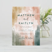 Moderne Abstracte Waterverf penseel lijnen bruilof Kaart (Staand voorkant)