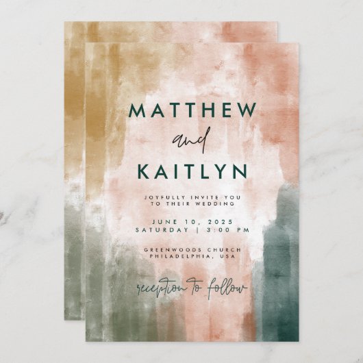 Moderne Abstracte Waterverf penseel lijnen bruilof Kaart (Voorkant / Achterkant)