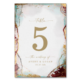 Moderne Abstracte Waterverf Red Aqua & Gold Weddin Kaart