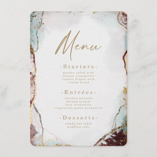 Moderne Abstracte Waterverf Rood & Goud Huwelijk Menu (Voorkant)