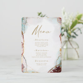 Moderne Abstracte Waterverf Rood & Goud Huwelijk Menu