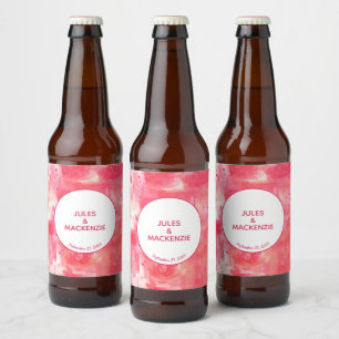 Moderne Abstracte Waterverf Roze Bruiloft Bier Etiket