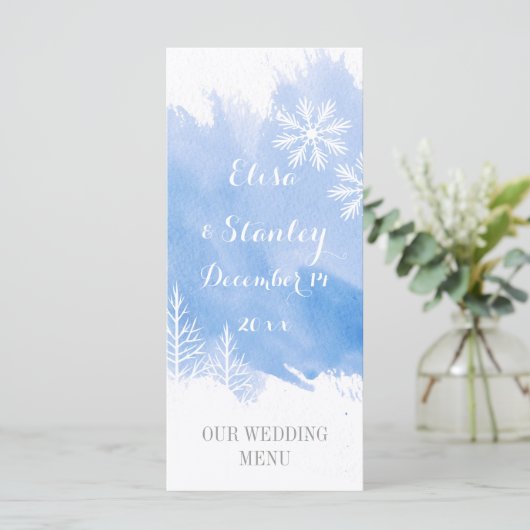 Moderne abstracte waterverf splash blauw bruiloft  menu (Staand voorkant)