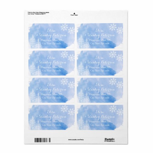 Moderne abstracte waterverf splash blue bruiloft etiket (Full Sheet)