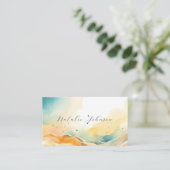 Moderne Abstracte Waterverf Strand & Zandschrift Visitekaartje (Staand voorkant)