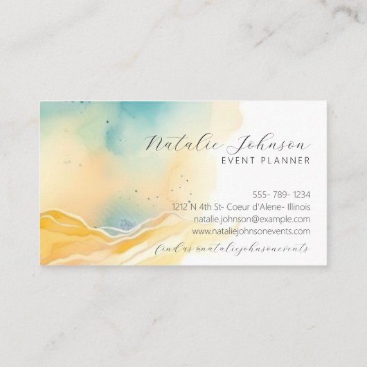 Moderne Abstracte Waterverf Strand & Zandschrift Visitekaartje (Achterkant)