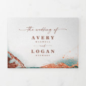 Moderne Abstracte Waterverf Terra Cotta bruiloft Drieluik Uitnodiging (Cover)