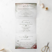 Moderne Abstracte Waterverf Terra Rosa Roze Huweli Drieluik Uitnodiging (Binnen)