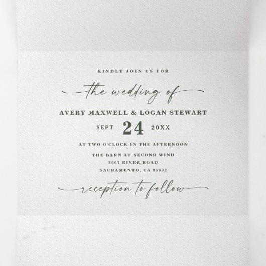 Moderne Abstracte Waterverf Terra Rosa Roze Huweli Drieluik Uitnodiging (Binnenkant midden)