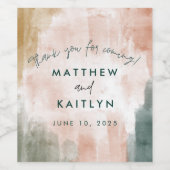 Moderne Abstracte Waterverf terugval bruiloft Dank Wijn Etiket (Enkel label)