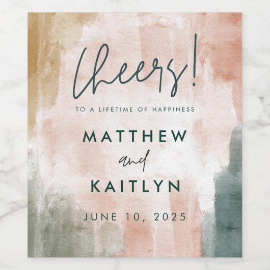 Moderne Abstracte Waterverf terugval bruiloft Wijn Etiket (Enkel label)