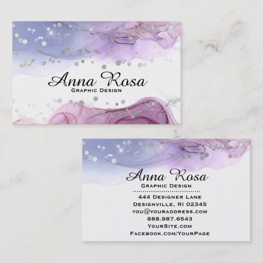 *~* Moderne Abstracte Waterverf Zilvervormer Glitt Visitekaartje (Voorkant / Achterkant)
