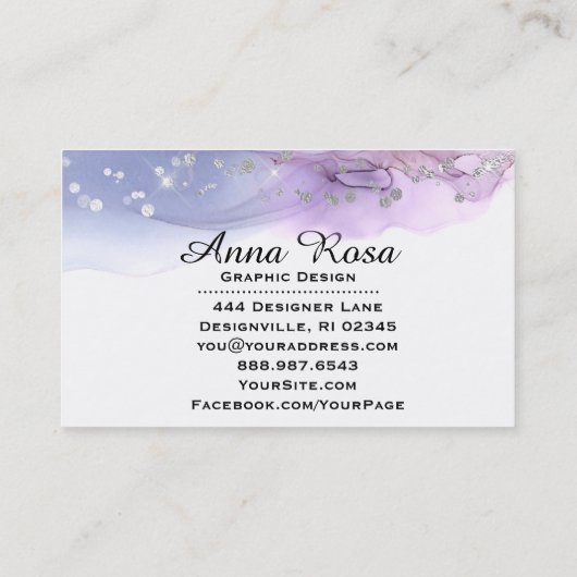 *~* Moderne Abstracte Waterverf Zilvervormer Glitt Visitekaartje (Achterkant)