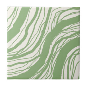 Moderne Abstracte Wavy lijnen Sage Green White Tegeltje