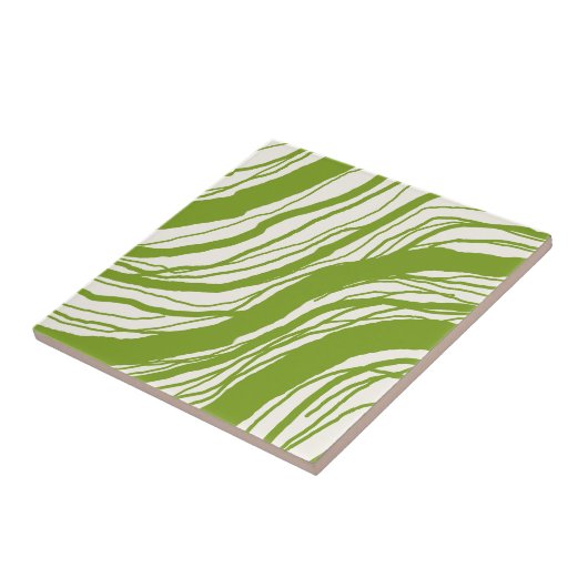 Moderne Abstracte Wavy Lines Avocado Groen Wit Tegeltje (Zijkant)