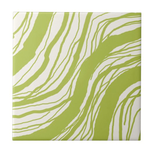 Moderne Abstracte Wavy Lines Avocado Groen Wit Tegeltje (Voorkant)