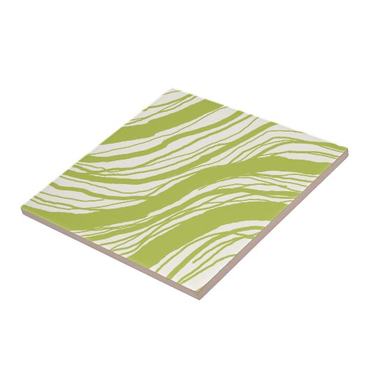 Moderne Abstracte Wavy Lines Avocado Groen Wit Tegeltje (Zijkant)