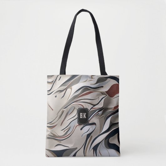 Moderne abstracte wervelende patronen monogram tote bag (Voorkant)