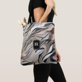 Moderne abstracte wervelende patronen monogram tote bag (Dichtbij)