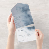 Moderne Abstracte wijde blauwe grijze Waterverf All In One Uitnodiging (Afscheurbaar)