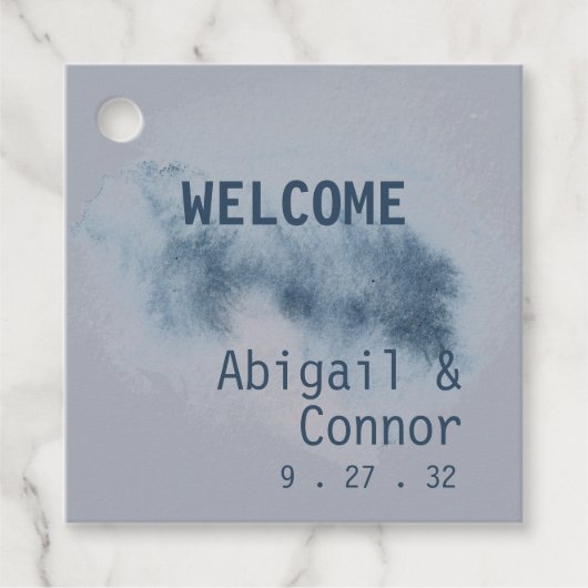 Moderne Abstracte wijde blauwe grijze Waterverf Gi Bedankjes Labels (Voorkant)