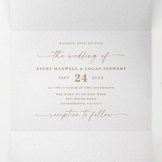 Moderne Abstracte Wijn Rood & Goud Winterhuwelijk Drieluik Uitnodiging (Binnenkant midden)