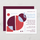 Moderne Abstracte Wijnrood Blauwe Trouw Uitnodigin (Voorkant / Achterkant)