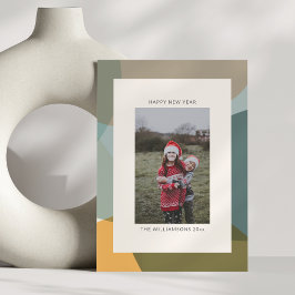 Moderne Abstracte Wijze Blauwgroen Foto Gelukkig N Feestdagenkaart