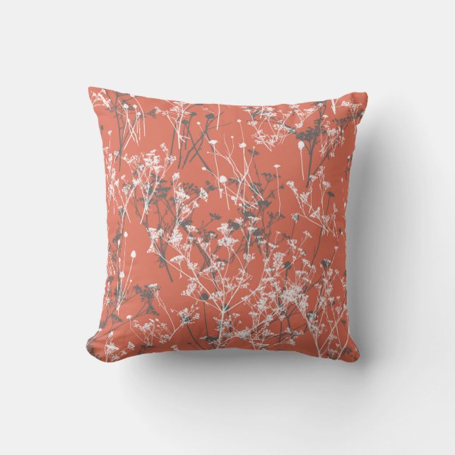 Moderne Abstracte wilde bloemen Terracotta Floral Kussen (Voorkant)