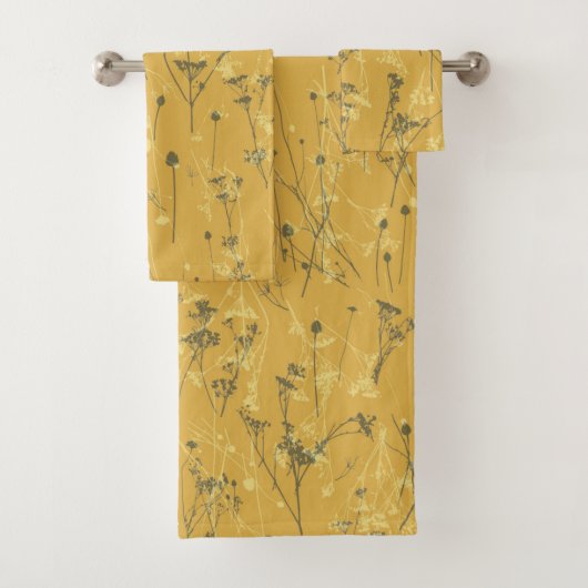 Moderne Abstracte Wildflowers Mosterdgeel Bad Handdoek (Insitu)