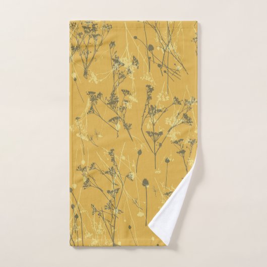 Moderne Abstracte Wildflowers Mosterdgeel Bad Handdoek (Handdoek)