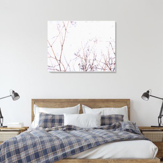 Moderne Abstracte winterwilde bloemen op sneeuw Canvas Afdruk (Insitu (Slaapkamer))