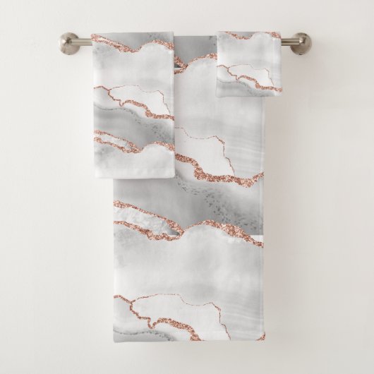 Moderne Abstracte Witte Agate Roze Gouden Glitters Bad Handdoek (Insitu)