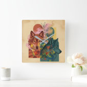 Moderne Abstracte Wolf & Natuur Vierkante Wandklok (Huis)
