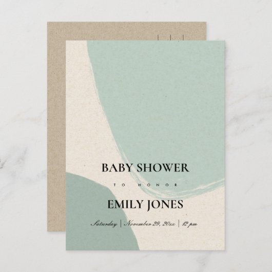 MODERNE ABSTRACTE ZACHTE AQUA BLAUWE KRAFT BABY SH UITNODIGING BRIEFKAART (Voorkant / Achterkant)