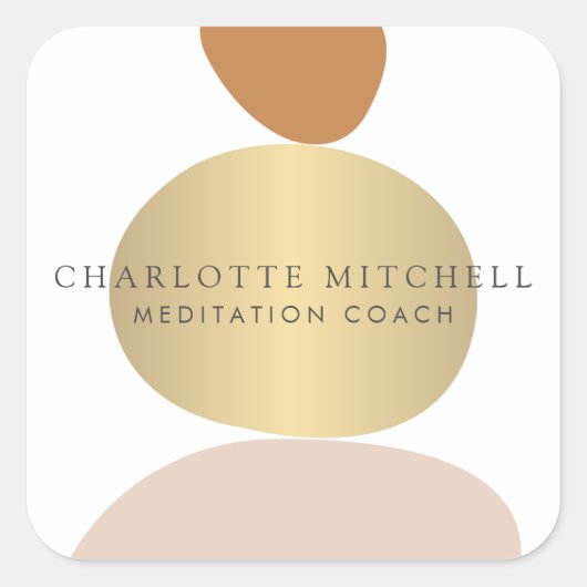 Moderne Abstracte Zen Stenen Gouden Logo Vierkante Sticker (Voorkant)