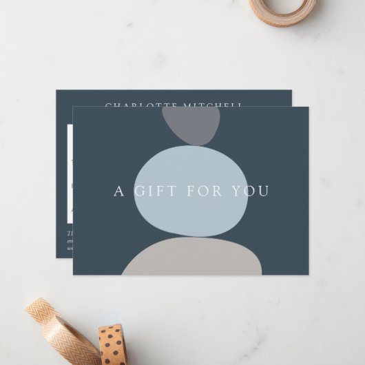 Moderne Abstracte Zen Stones Blue Logo Gift Kaart Notitiekaartje (Voorkant / Achterkant in situ)