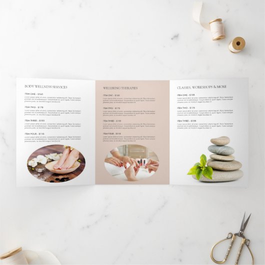 Moderne Abstracte Zen Stones Gold Wellness Brochur Drieluik Kaart (Binnen)