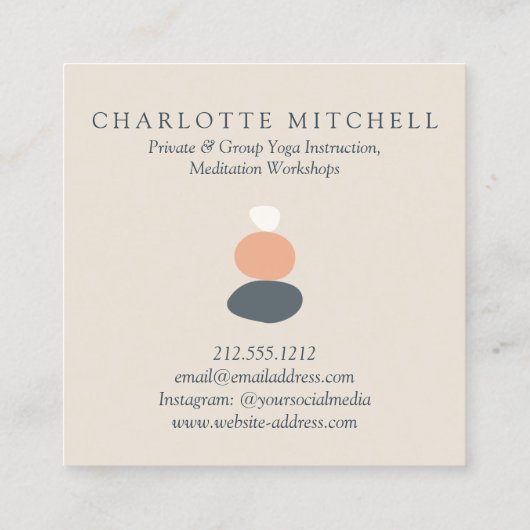 Moderne Abstracte Zen Stones Peach/Blue Logo Yoga Vierkante Visitekaartje (Achterkant)
