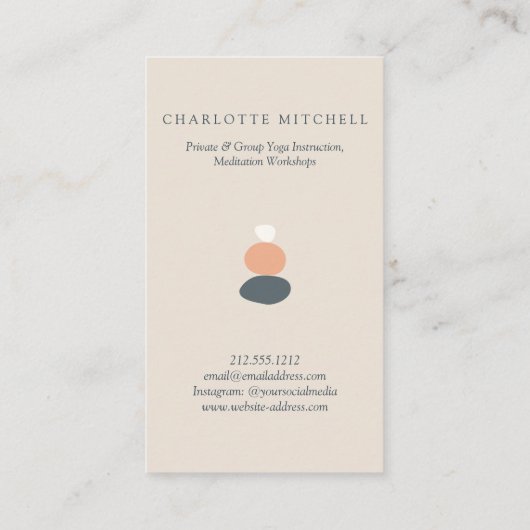 Moderne Abstracte Zen Stones Peach/Blue Logo Yoga Visitekaartje (Achterkant)