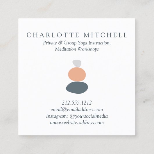 Moderne Abstracte Zen Stones Peach Logo Life Coach Vierkante Visitekaartje (Achterkant)