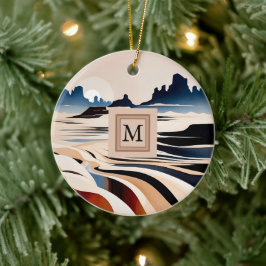 Moderne abstracte zuidwestelijke woestijnmonogram keramisch ornament