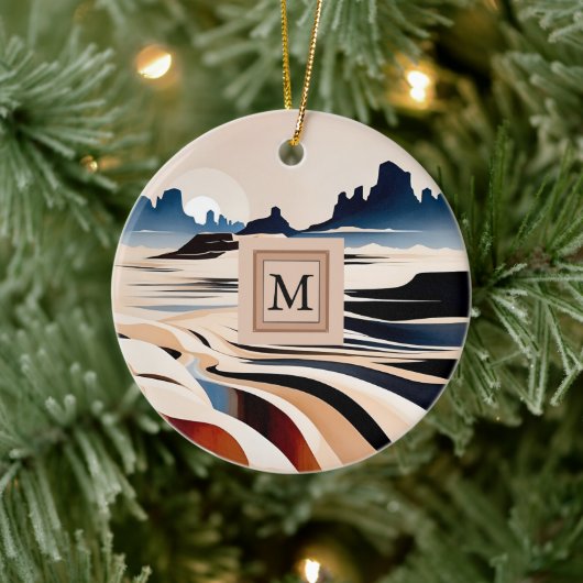 Moderne abstracte zuidwestelijke woestijnmonogram keramisch ornament (Boom)